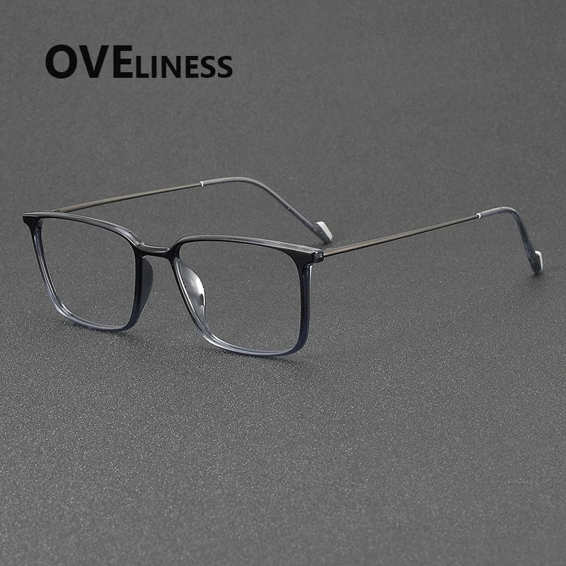 Oveliness Women's Full Rim Square Tr 90 Titanium Eyeglasses 92346 Full Rim Oveliness grey blue