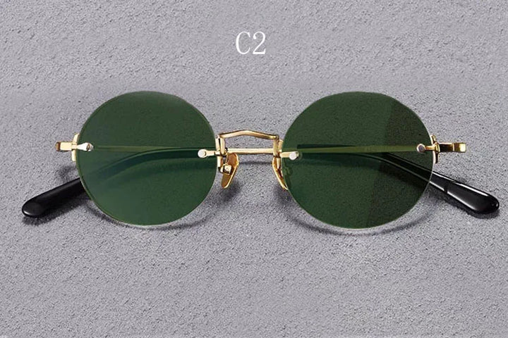 Yujo Men's Rimless Round Oval Titanium UV400 Sunglasses Y4346 Sunglasses Yujo C2 CHINA