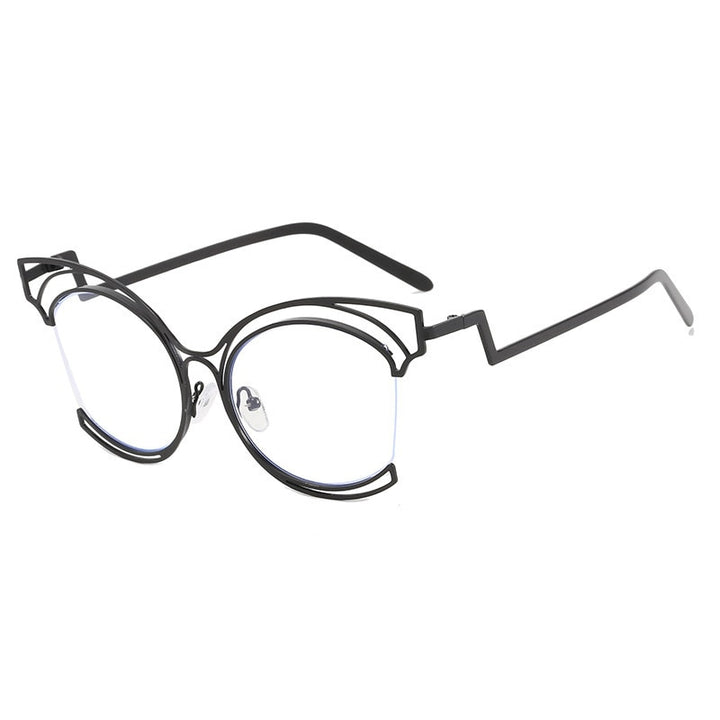CCspace Women's Semi Rim Cat Eye Stainless Steel Eyeglasses 56755 Semi Rim CCspace C1Black