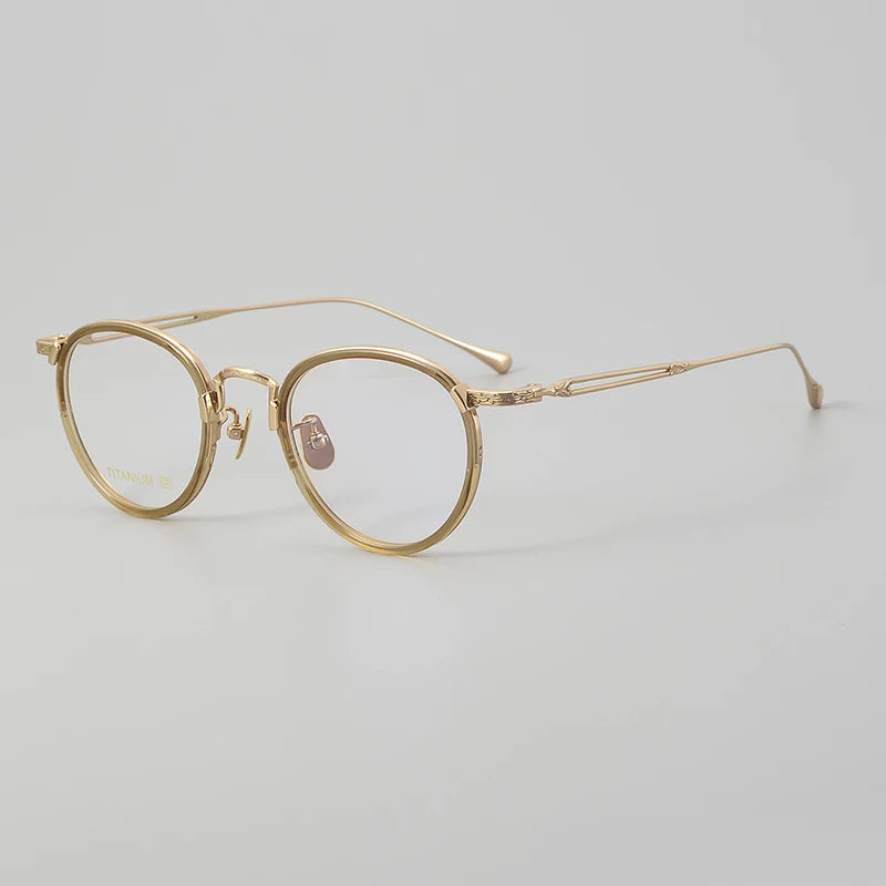 Black Mask Unisex Full Rim Oval Titanium Acetate Eyeglasses E046 Full Rim Black Mask Golden