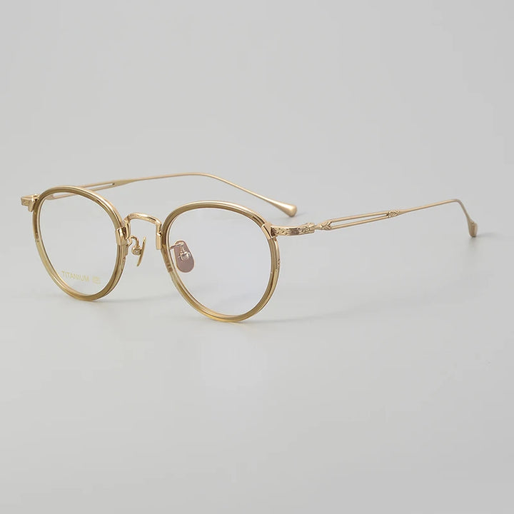 Black Mask Unisex Full Rim Oval Titanium Acetate Eyeglasses E046 Full Rim Black Mask Golden