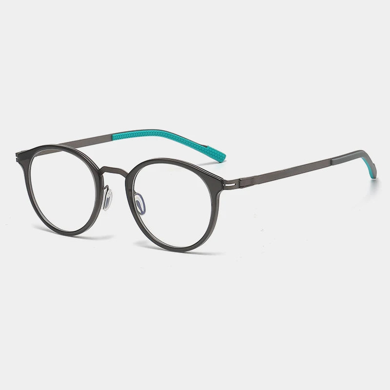 Gatenac Unisex Full Rim Round Titanium Eyeglasses Gxyj1155 Full Rim Gatenac Gray Gun