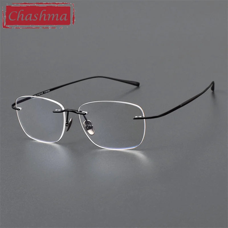 Chashma Unisex Rimless Oval Square Titanium Reading Glasses 97028 Reading Glasses Chashma Black Progressive 1.67|None