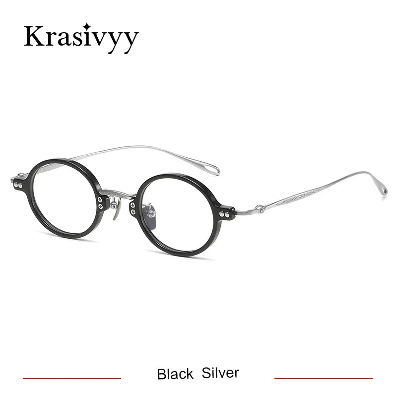 Krasivyy Unisex Full Rim Round Titanium Acetate Eyeglasses 45956 Full Rim Krasivyy Black Silver