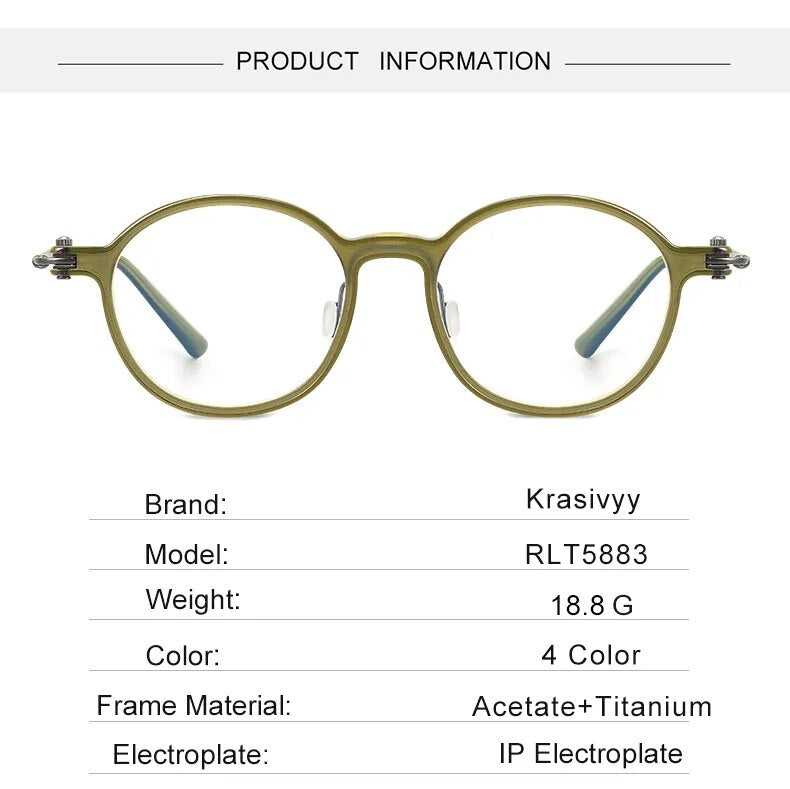 Krasivyy Men's Full Rim Round Acetate Titanium Eyeglasses Rlt5883 Full Rim Krasivyy   