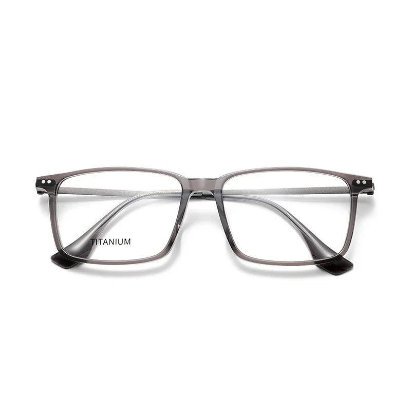 Muzz Men's Full Rim Square Acetate Titanium Eyeglasses 85295 Full Rim Muzz transparent Gray