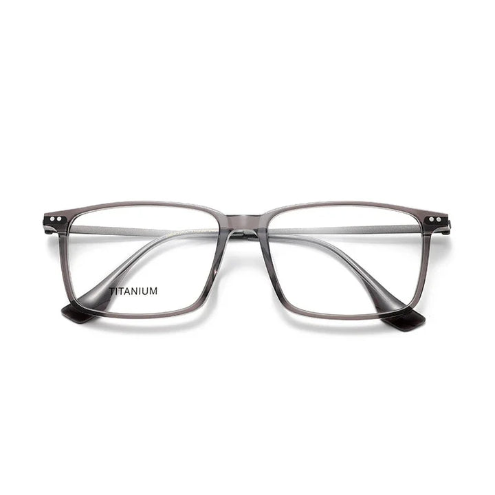 Muzz Men's Full Rim Square Acetate Titanium Eyeglasses 85295 Full Rim Muzz transparent Gray