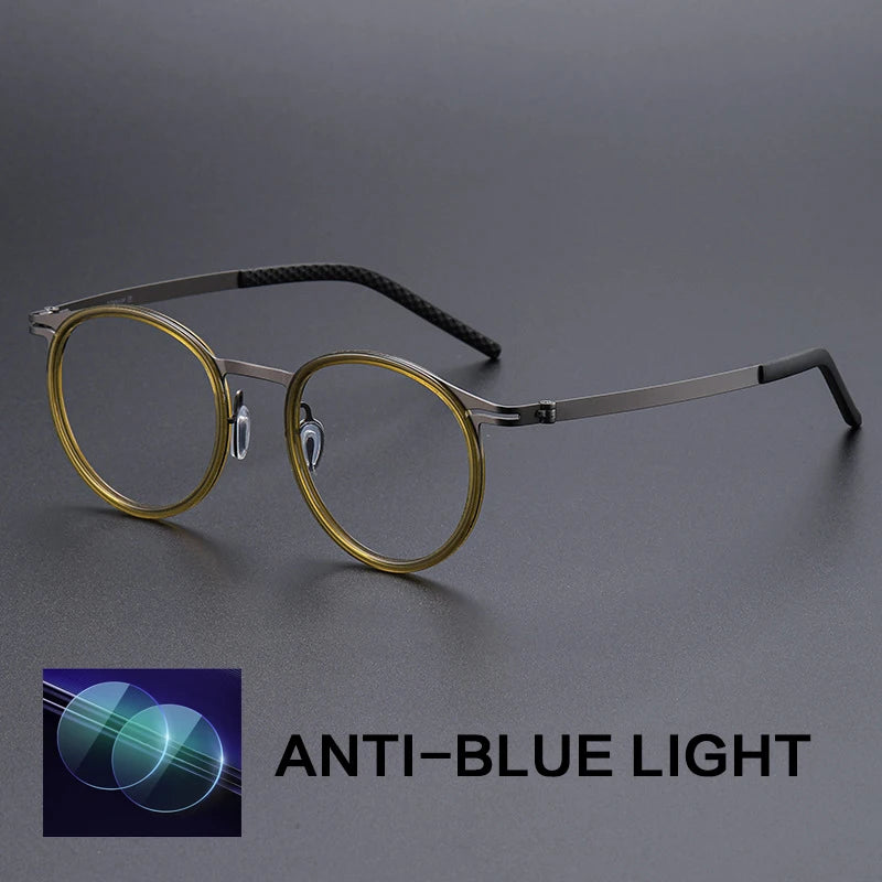 Gatenac Unisex Full Rim Round Titanium Acetate Reading Glasses G698010