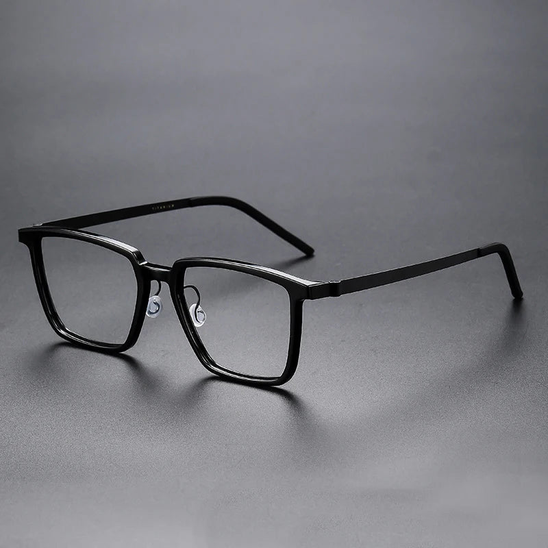 Black Mask Unisex Full Rim Big Square Titanium Acetate Eyeglasses D844 Full Rim Black Mask Black