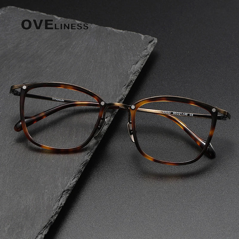 Oveliness Unisex Full Rim Square Acetate Titanium Eyeglasses Y053 Full Rim Oveliness   