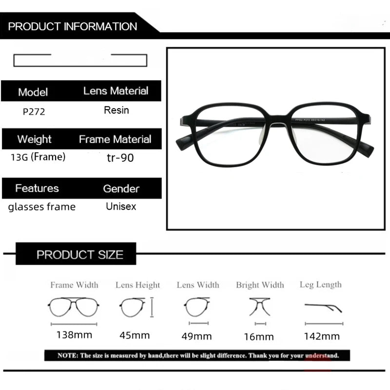 Kocolior Unisex Full Rim Square Tr 90 Titanium Eyeglasses P272 Full Rim Kocolior