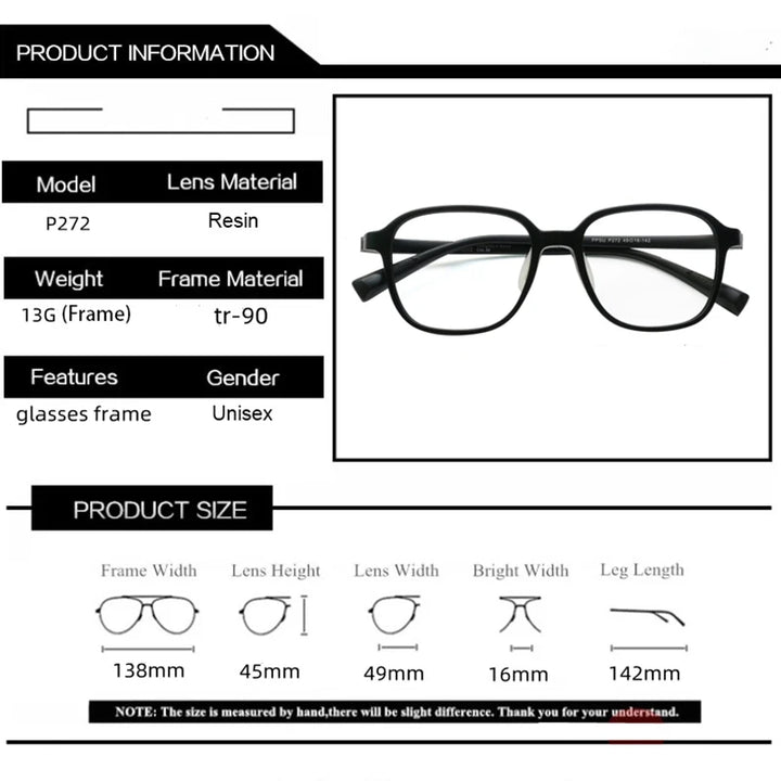 Kocolior Unisex Full Rim Square Tr 90 Titanium Eyeglasses P272 Full Rim Kocolior