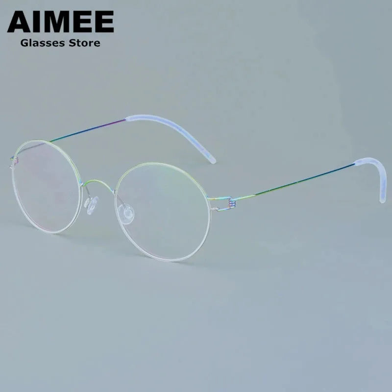 Aimee Women's Semi Rim Round Screwless Titanium Eyeglasses 46125
