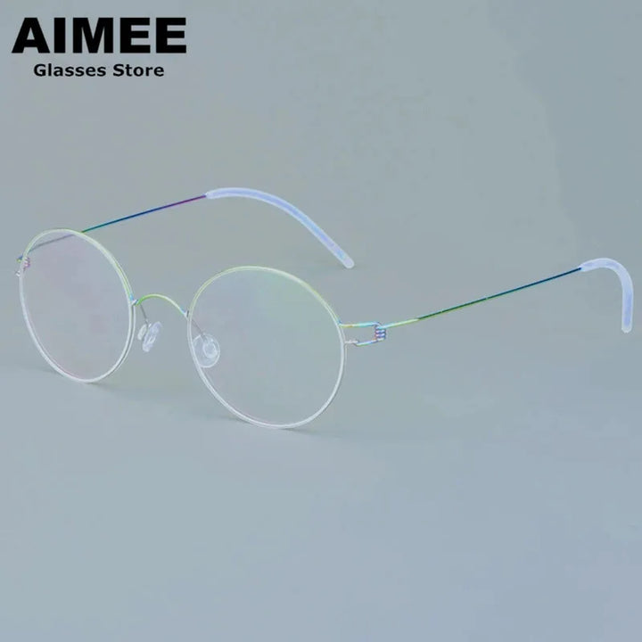 Aimee Women's Semi Rim Round Screwless Titanium Eyeglasses 46125
