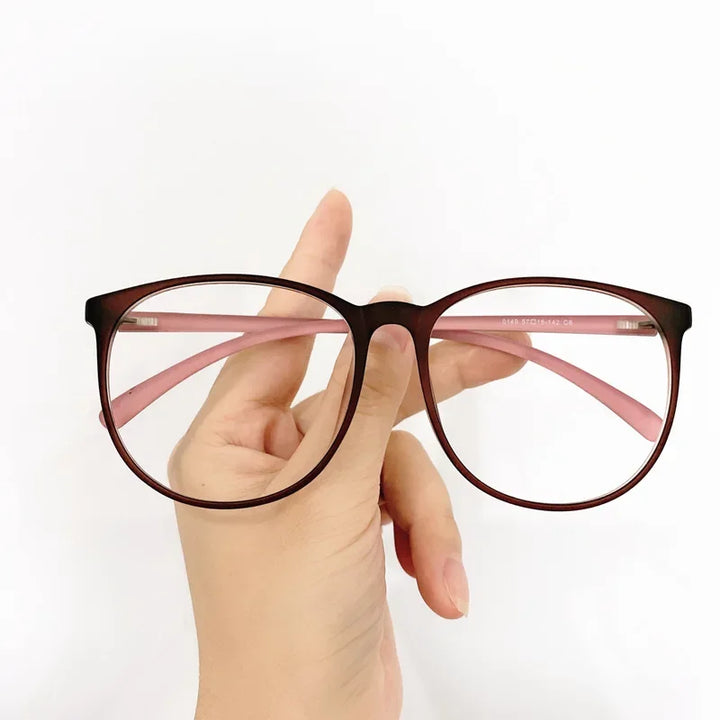 Cubojue Unisex Full Rim Oversized Round Plastic Eyeglasses 10149 Full Rim Cubojue brown pink