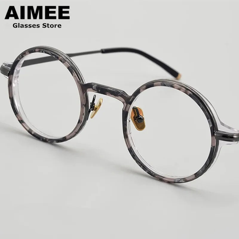 Aimee Women's Full Rim Round Acetate Titanium Eyeglasses 48136