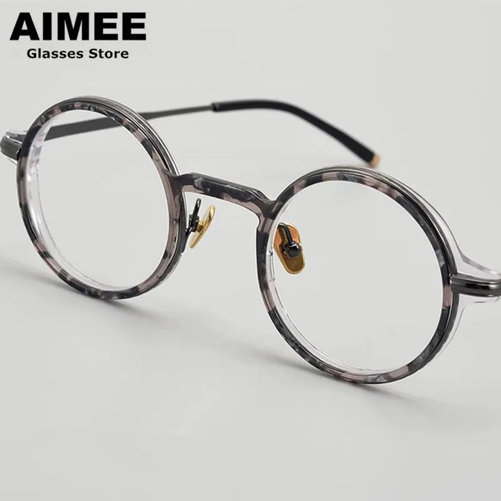 Aimee Women's Full Rim Round Acetate Titanium Eyeglasses 48136