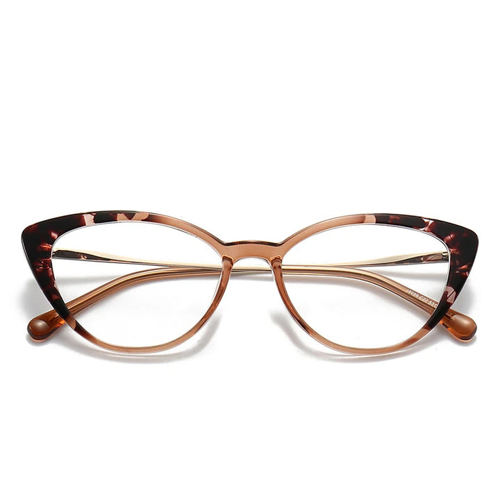 Hdcrafter Unisex Full Rim Oval Cat Eye Acetate Eyeglasses 48099 Full Rim Hdcrafter Eyeglasses Tea-Duohua