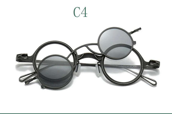Yujo Unisex Full Rim Round Titanium Eyeglasses Clip On Polarized Sunglasses Y4238 With Clip Ons Yujo C4 CHINA