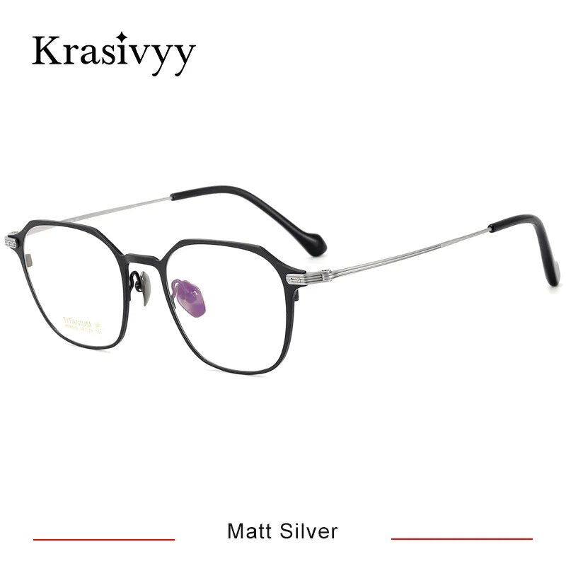 Krasivyy Men's Full Rim Square Polygon Titanium Eyeglasses Full Rim Krasivyy Matt Silver CN 