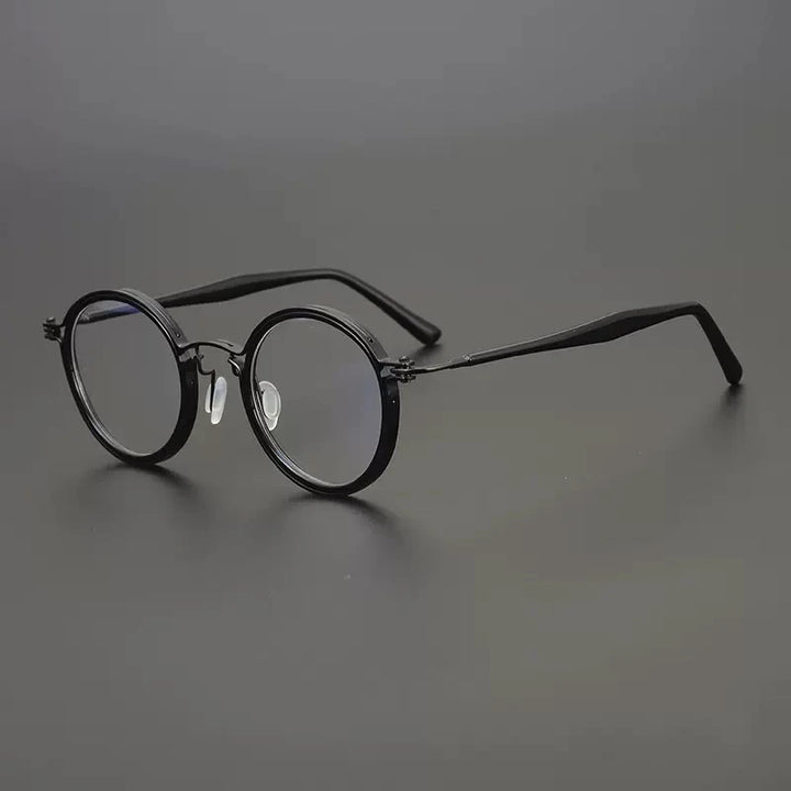 Gatenac Unisex Full Rim Round Acetate Titanium Frame Eyeglasses Gxyj576 Full Rim Gatenac Black Titanium