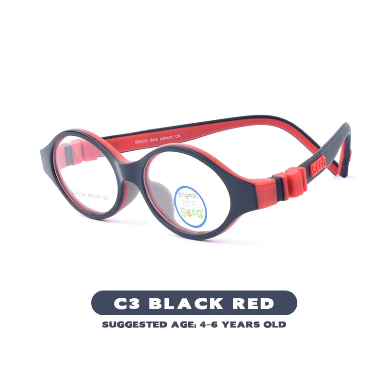 Secg Unisex Children's Full Rim Round Tr 90 Silicone Eyeglasses 2044 Full Rim Secg C3 BLACK RED