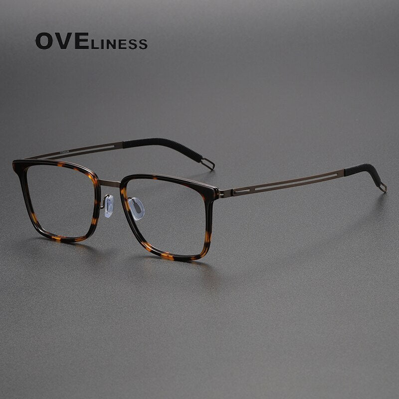 Oveliness Unisex Full Rim Square Screwless Titanium Eyeglasses 8202305 Full Rim Oveliness leopard brown