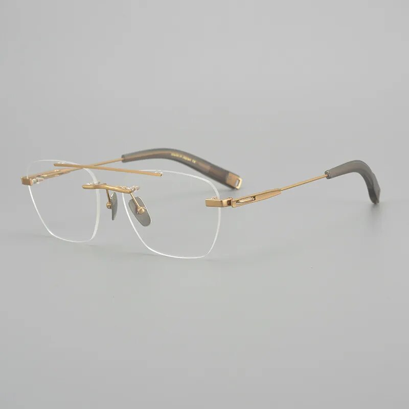 Hdcrafter Unisex Rimless Square Double Bridge Titanium Eyeglasses Dtx419 Rimless Hdcrafter Eyeglasses Gold