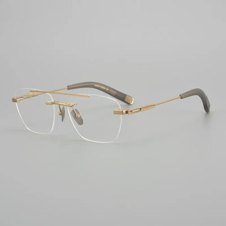 Hdcrafter Unisex Rimless Square Double Bridge Titanium Eyeglasses Dtx419 Rimless Hdcrafter Eyeglasses Gold