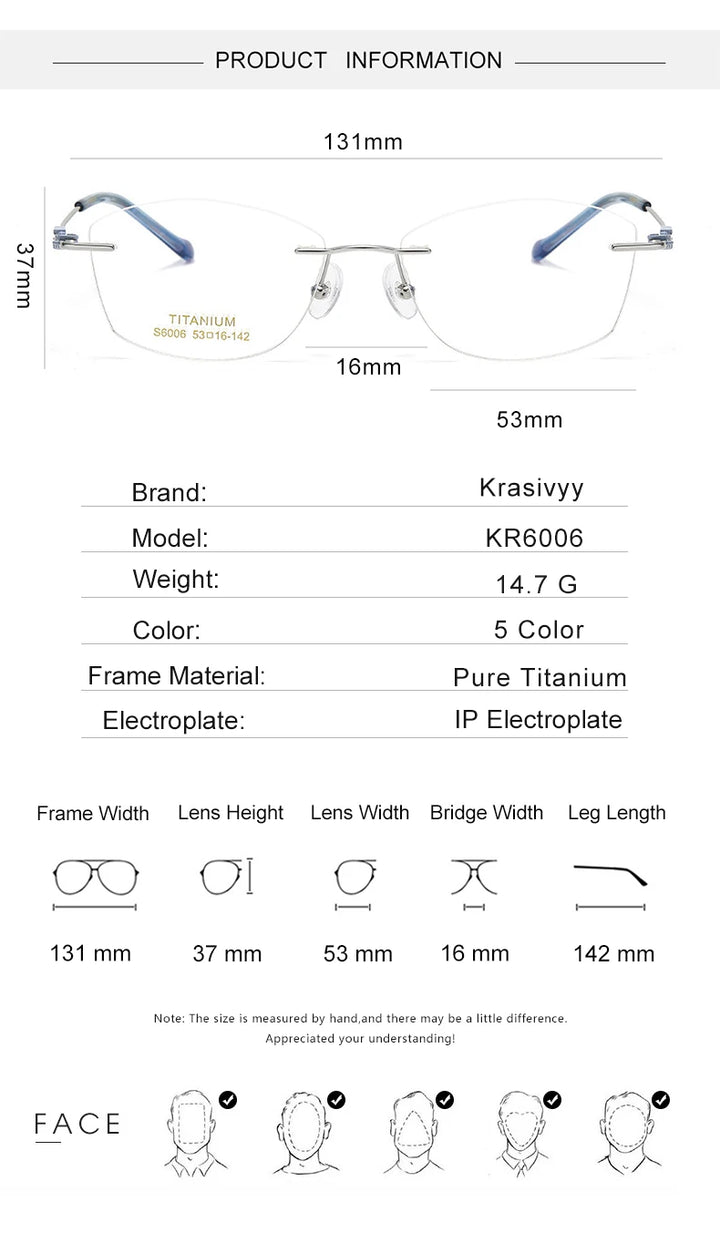 Krasivyy Women's Rimless Oval Square Titanium Eyeglasses 36006
