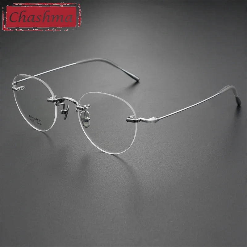 Chashma Ottica Unisex Rimless Octagon Round Titanium Eyeglasses 2321 Rimless Chashma Ottica Silver