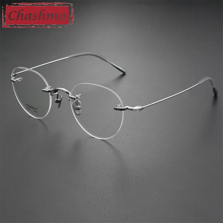 Chashma Ottica Unisex Rimless Octagon Round Titanium Eyeglasses 2321 Rimless Chashma Ottica Silver