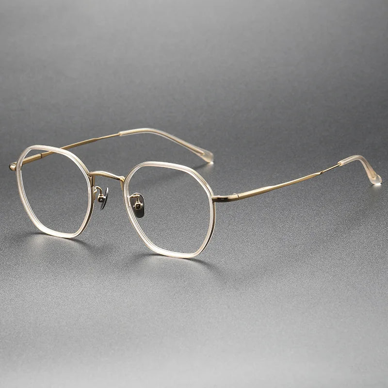 Aimee Men's Full Rim Polygon Round Titanium Acetate Eyeglasses 8502 Full Rim Aimee Champagne