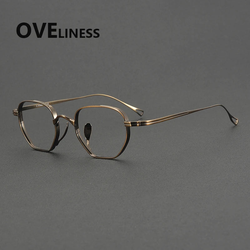 Oveliness Men's Full Rim Polygon Square Titanium Eyeglasses 29919