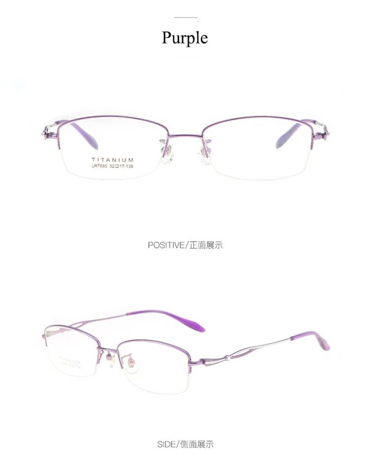 Bclear Women's Semi Rim Square Titanium Eyeglasses Lb7885 Semi Rim Bclear Purple