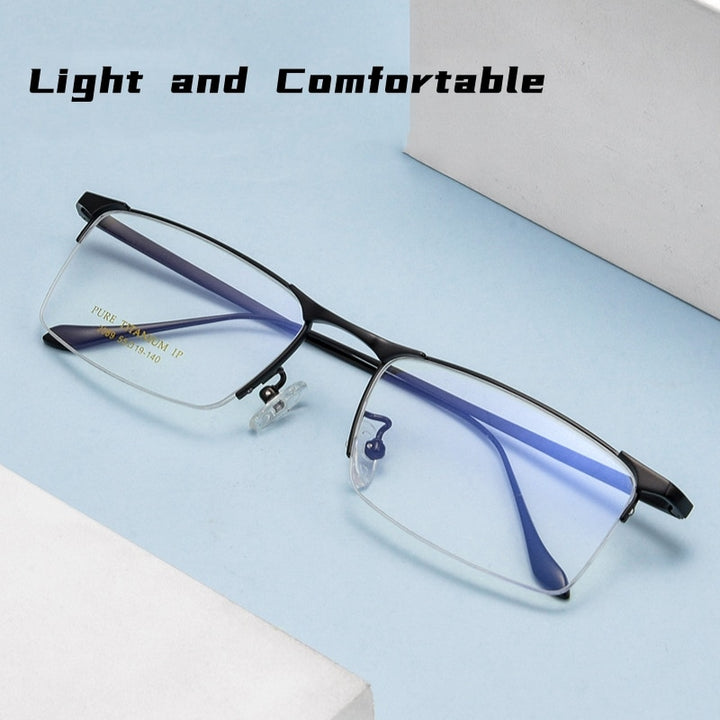 Yimaruili Men's Semi Rim Square Titanium Eyeglasses 2089p Semi Rim Yimaruili Eyeglasses