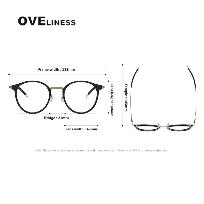 Oveliness Women's Full Rim Round Acetate Titanium Eyeglasses 82302