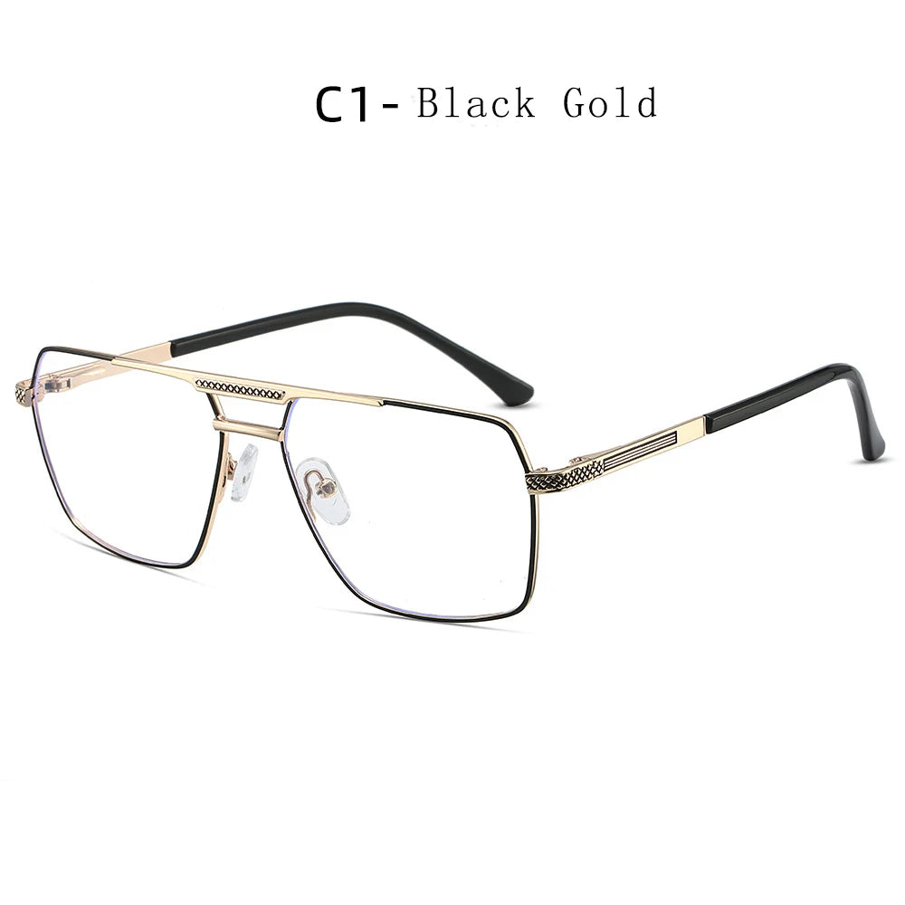 Hdcrafter Men's Full Rim Square Double Bridge Titanium Eyeglasses 6929 Full Rim Hdcrafter Eyeglasses C1-Black-Gold  