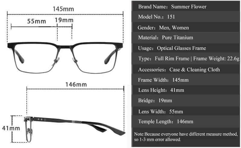 Chashma Men's Full Rim Square Acetate Titanium Eyeglasses 151 Full Rim Chashma