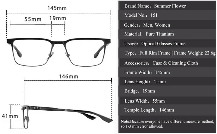 Chashma Men's Full Rim Square Acetate Titanium Eyeglasses 151 Full Rim Chashma