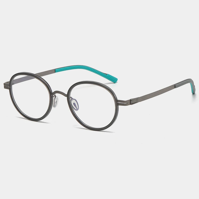 Gatenac Unisex Full Rim Round Titanium Eyeglasses Gxyj1154 Full Rim Gatenac Gray Gun