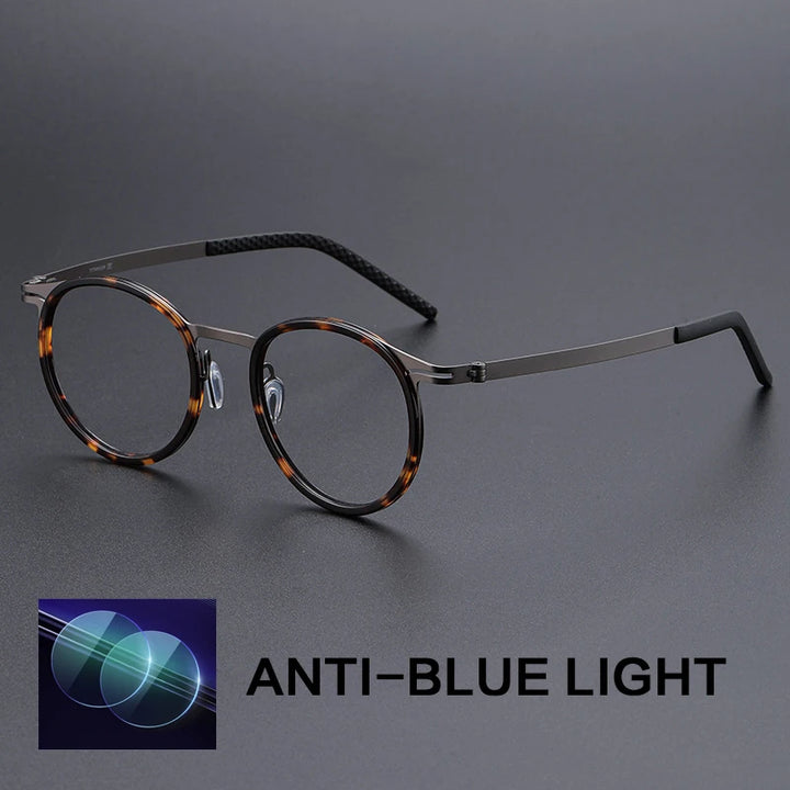 Gatenac Unisex Full Rim Round Titanium Acetate Reading Glasses G698010