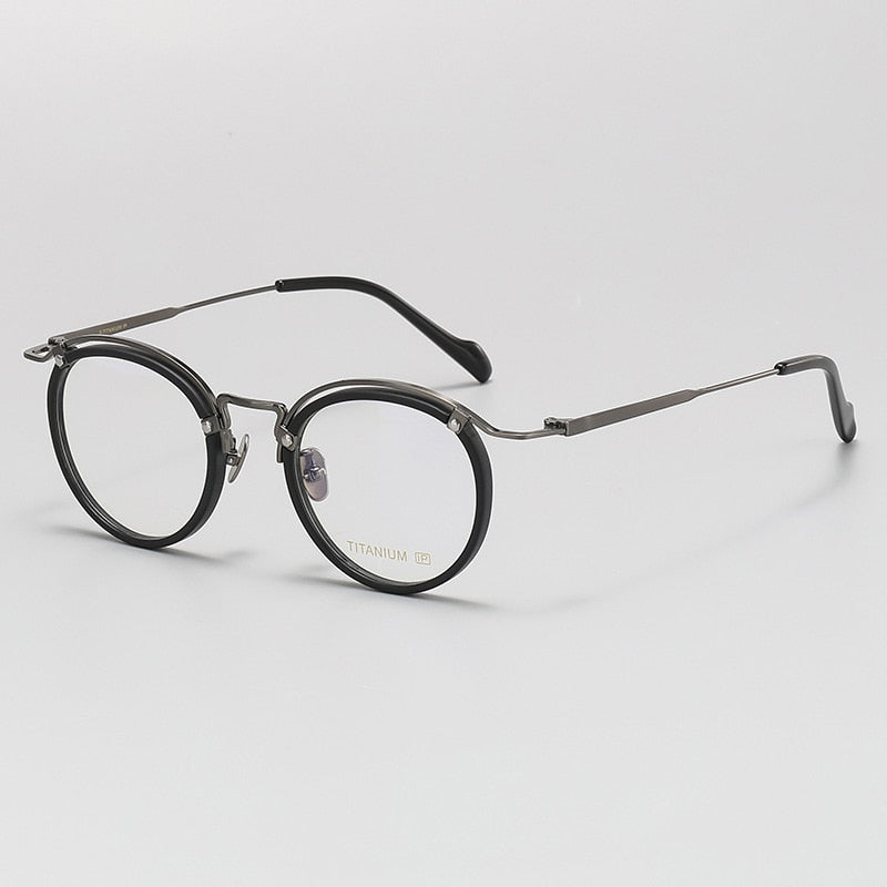Gatenac Unisex Full Rim Round Acetate Titanium Eyeglasses Gxyj1069 Full Rim Gatenac