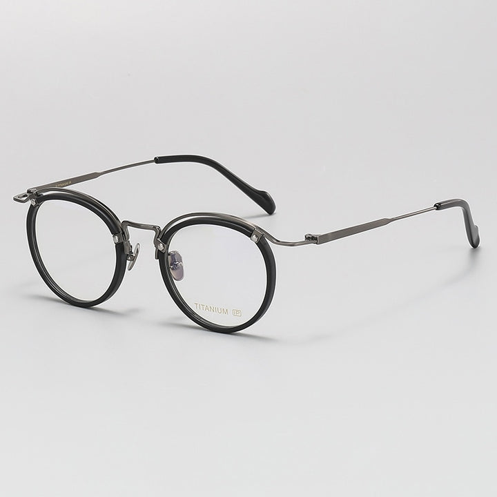 Gatenac Unisex Full Rim Round Acetate Titanium Eyeglasses Gxyj1069 Full Rim Gatenac