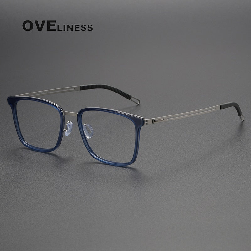 Oveliness Unisex Full Rim Square Screwless Titanium Eyeglasses 8202305 Full Rim Oveliness blue silver