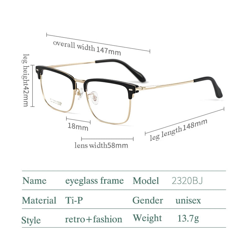 Hotochki Men's Full Rim Square Tr 90 Titanium Eyeglasses  232044