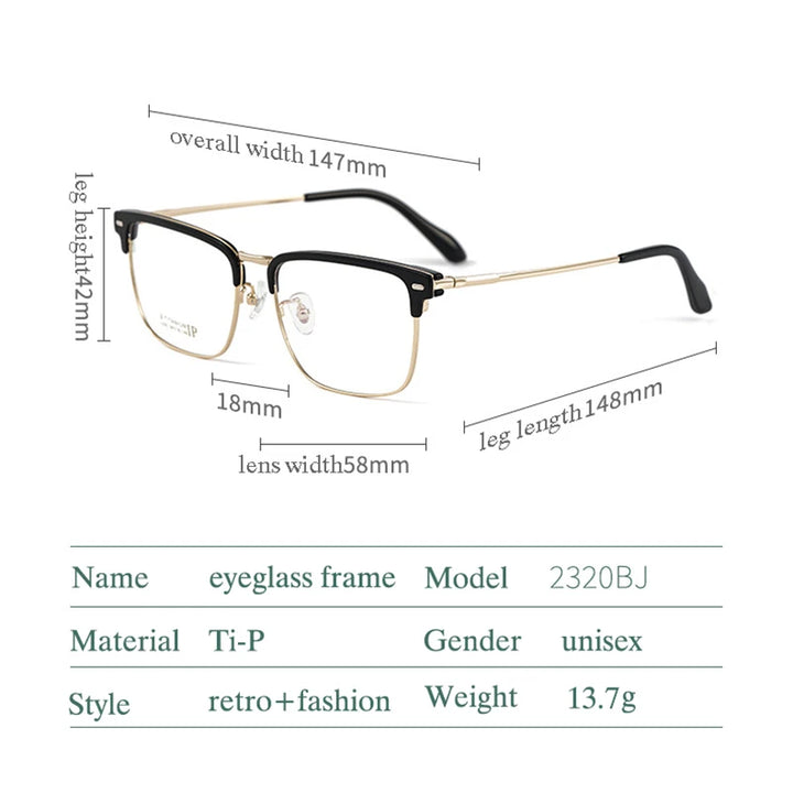 Hotochki Men's Full Rim Square Tr 90 Titanium Eyeglasses  232044