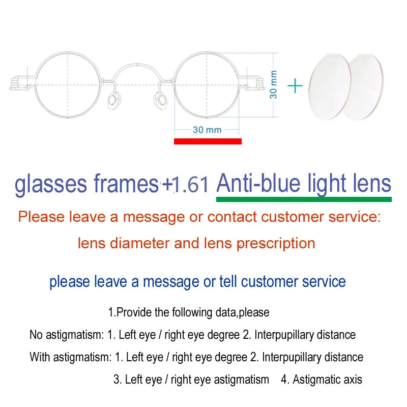 Yujo Unisex Full Rim Small Round Screwless Steel Eyeglasses Full Rim Yujo Anti blue light 30 CHINA