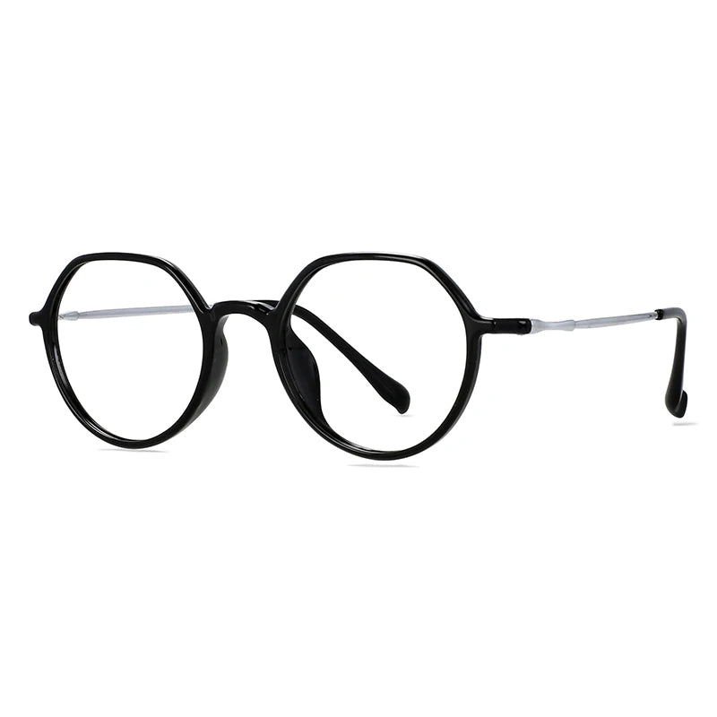 CCspace Unisex Full Rim Round Tr 90 Titanium Eyeglasses 57100 Full Rim CCspace Black