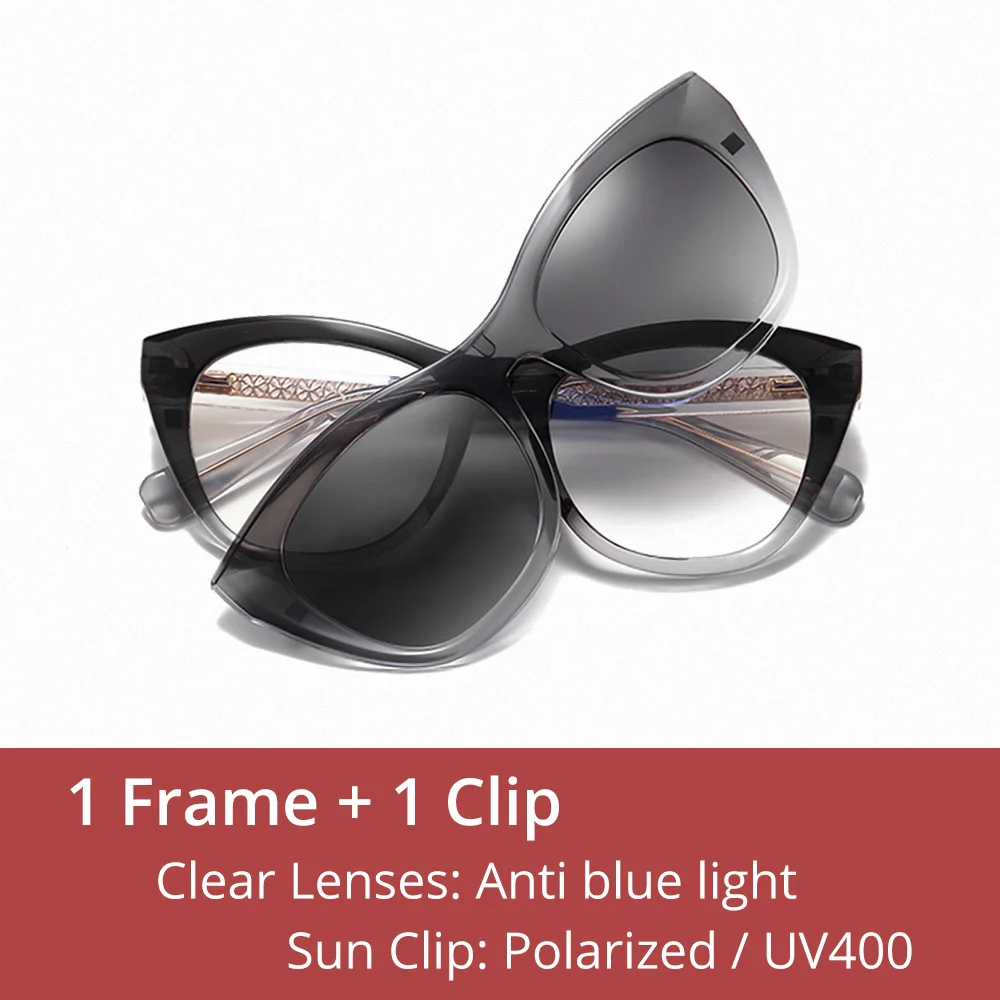 Ralferty Women's Full Rim Cat Eye Tr 90 Eyeglasses Clip On Sunglasses 81629